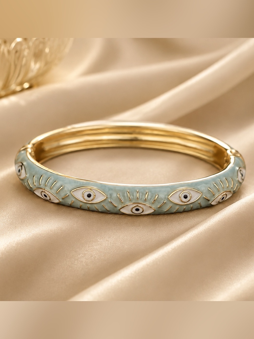 Gold-Tone Blue Enamel Evil Eye Bangle Bracelet